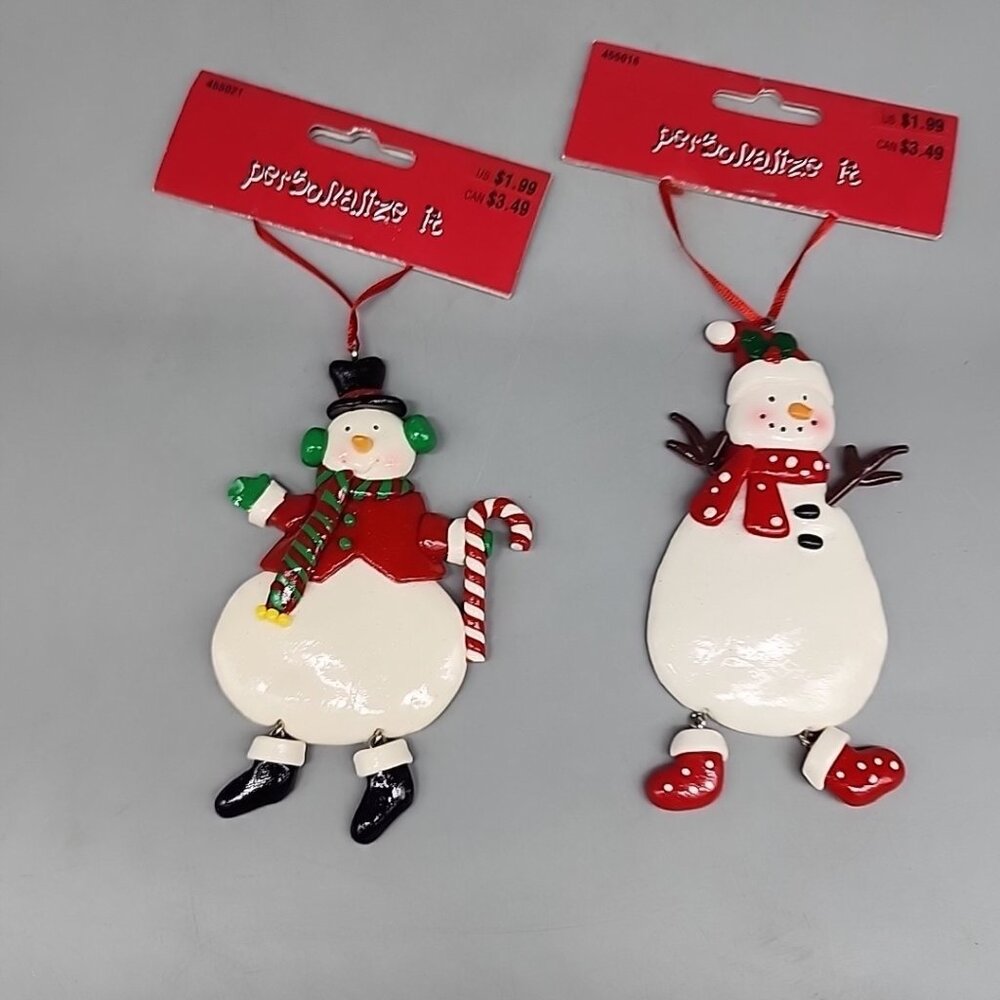 NIP Michaels Set Of 2 Snowman Ornaments Personalize It 5"